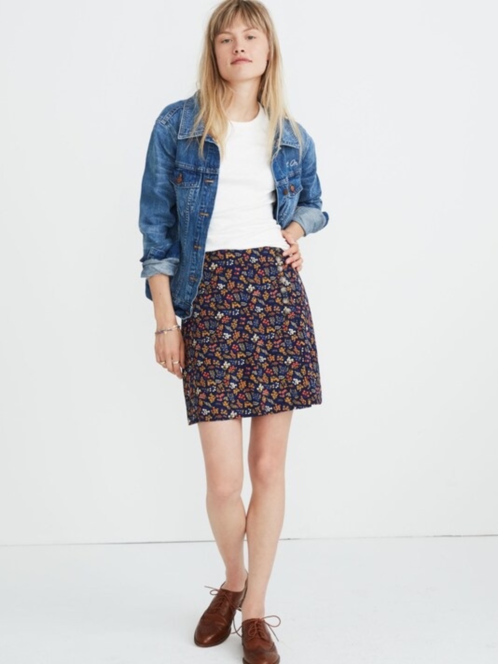 Madewell Floral Print A-Line Mini Skirt in Navy